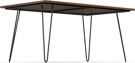 SIMPLIHOME Hunter Dining, Solid Wood Walnut Veneer Tabletop and Powder-Coated Iron Metal Legs in Black Industrial-Style Rectangular Kitchen Table for 4 to 6 People, 66 inches - LeafyLoom