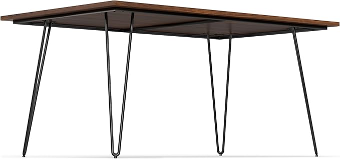 SIMPLIHOME Hunter Dining, Solid Wood Walnut Veneer Tabletop and Powder-Coated Iron Metal Legs in Black Industrial-Style Rectangular Kitchen Table for 4 to 6 People, 66 inches - LeafyLoom