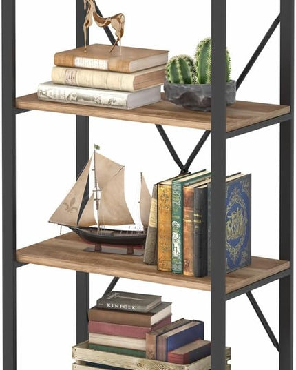 BON AUGURE Industrial 4 Tier Bookshelf, Modern Open Shelving Unit Book Shelves, Heavy Duty Etagere Bookcase, Wood Metal 4 Shelf Book Case for Office, Living Room and Bedroom (Vintage Oak) - LeafyLoom