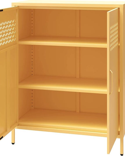 Mr. Kate Annie Short Metal 2 Door Cabinet, Sunny Yellow - LeafyLoom