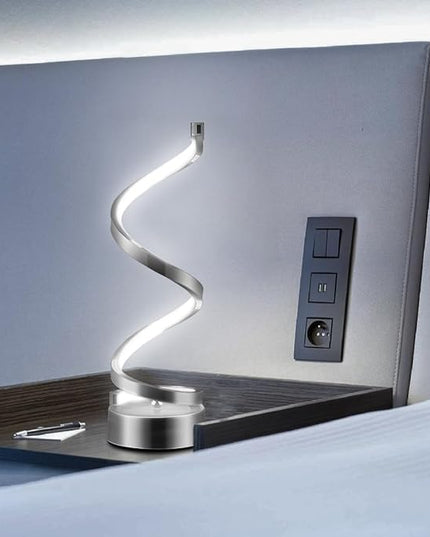 ELINKUME Spiral LED Table Lamp with Remote Control, Three Color Dimmable Bedside Lamp with Timer, 2 Lighting Modes, Modern Minimalist Design Desk Lamp,Suitable for Living Room,Bedroom and Desk(Silver) - LeafyLoom