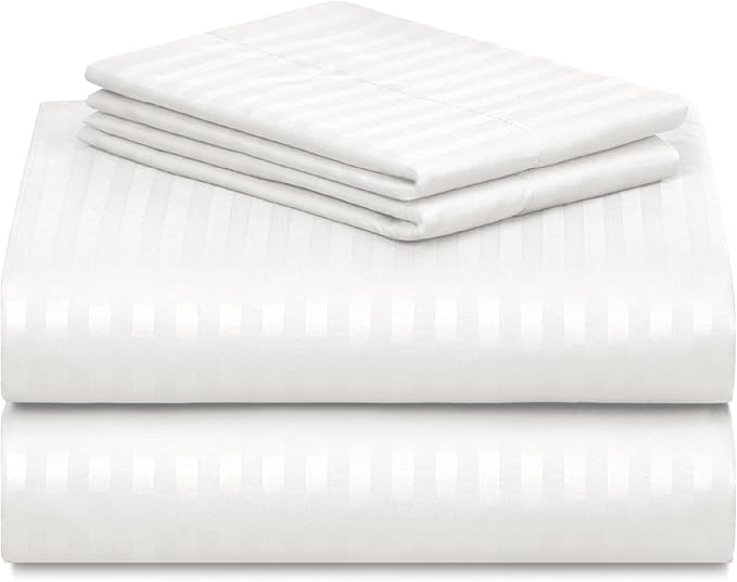 LuxClub Striped Sheets, 4 PC Striped Bed Sheets Twin Size, Deep Pockets 18" Eco Friendly Wrinkle Free-Kids-Fitted Sheets Machine Washable Hotel Bedding (Twin XL, White) - LeafyLoom