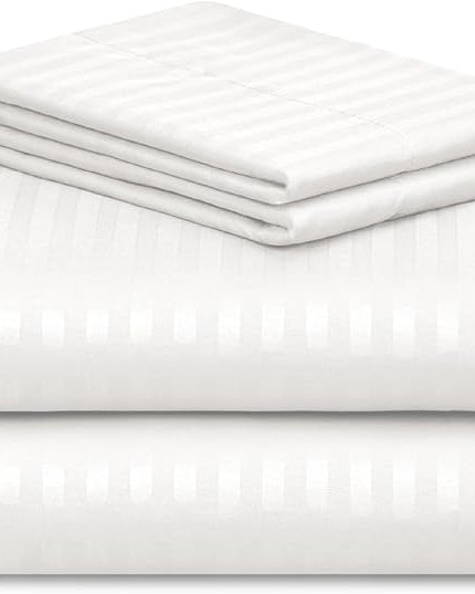 LuxClub Striped Sheets, 4 PC Striped Bed Sheets Twin Size for-Boys-and-Girls-Deep Pockets 18" Eco Friendly Wrinkle Free-Kids-Fitted Sheets Machine Washable Hotel Bedding (Twin, White) - LeafyLoom