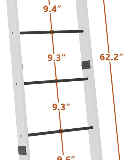 6 Tier Blanket Ladder Shelf for Living Room and Bedroom, Ladder Holder with 4 Metal Hooks, 5.2ft Blanket Quilt Holder Rack, Farmhouse Ladder Rack for Storage and Home Decor, White - LeafyLoom