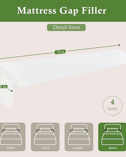 Bed Wedge Pillow for Headboard, Bed Gap Filler King of Headboard Pillow, Mattress Gap Filler Made with Triangle Pillow to Close The Gap (0-8") Between Headboard/Wall and Mattress (White, 76"x8"x 6") - LeafyLoom