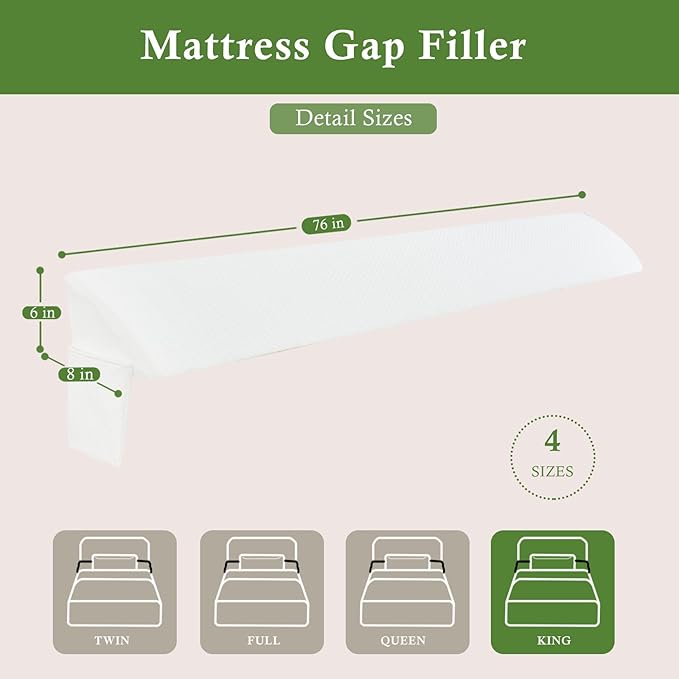 Bed Wedge Pillow for Headboard, Bed Gap Filler King of Headboard Pillow, Mattress Gap Filler Made with Triangle Pillow to Close The Gap (0-8") Between Headboard/Wall and Mattress (76"x8"x 6") - LeafyLoom