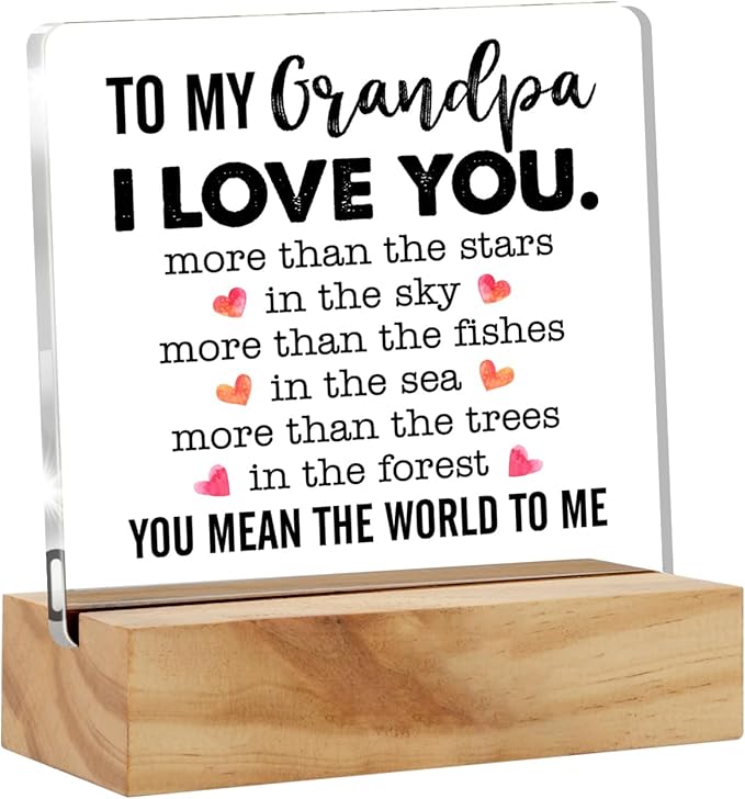 Gifts for Grandfather Papa from Grandson Granddaughter, to My Grandpa Desk Decor Acrylic Desk Plaque Sign with Wood Stand Home Office Desk Sign Keepsake Father's Day Present - LeafyLoom