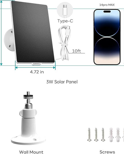 ZUMIMALL Solar Security Cameras Wireless Outdoor, 360° View Outdoor Camera Wireless Solar Powered,2.4G WiFi，2K/3MP Color Night Vision,2-Way Talk, PIR Motion Alert, Cloud Storage, Work with Alexa ZUMIMALL