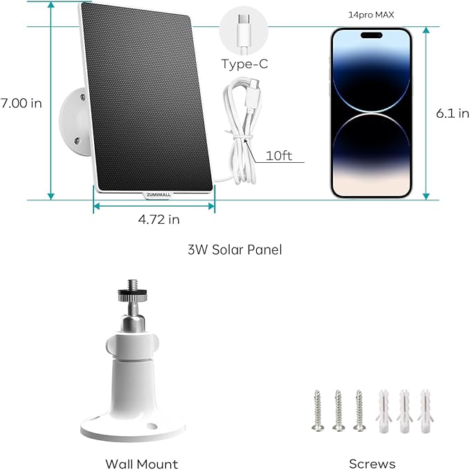 ZUMIMALL Solar Security Cameras Wireless Outdoor, 360° View Outdoor Camera Wireless Solar Powered,2.4G WiFi，2K/3MP Color Night Vision,2-Way Talk, PIR Motion Alert, Cloud Storage, Work with Alexa ZUMIMALL