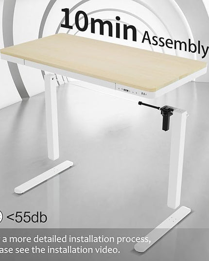 Electric Standing Desk with Drawers, Whole Piece 48 Inches Adjustable Height Desk, Modern Sit Stand Up Desk,Ergonomic Rising Desk for Home Office Workstation, Light Wood - LeafyLoom