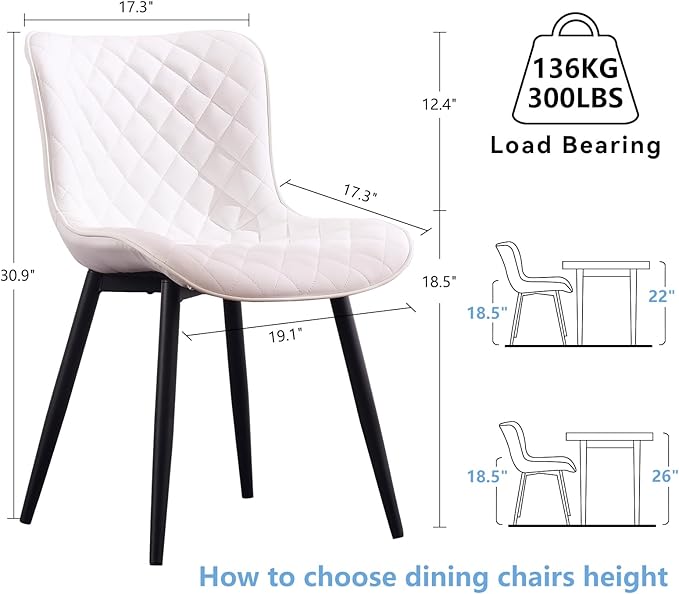 Kidol & Shellder Dining Chairs Set of 2 Modern Upholstered Dining Chair Leather Armless Kitchen and Dining Room Chairs White, Loads up to 300lbs - LeafyLoom