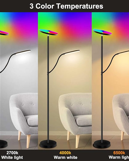 RGB Floor lamp,LED floor lamps for living room, super bright tall standing lamp with Remote &Touch control, Adjustable angle reading floor lamp for Bedroom office - LeafyLoom