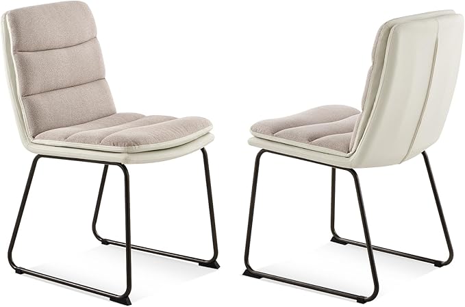 COLAMY Dining Chairs Set of 2, Modern Waffle Fabric Dining Chairs, Faux Leather Kitchen Chairs with Back for Dining Living Waiting Room, Light Brown - LeafyLoom