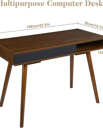 GAOMON Modern Home Office Writing Desk, 42 Inch Computer Table Desk with Drawers, Simple Mid Century Modern Desk, Walnut - LeafyLoom