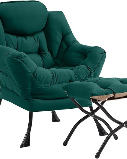 Cozy Lazy Chair and Ottoman, Large Contemporary Accent Lounge Chair Set, Leisure Upholstered Reading Armchair for Bedroom, Living Room, Dorm Rooms, Office - LeafyLoom
