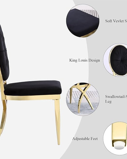 ACEDÉCOR Black and Gold Dining Chairs Set of 6, Black Velvet Upholstered Dining Room Chair with Polished Gold X Shaped Legs, Oval Back Dining Chairs for Kitchen, Dining Room, Living Room,Department - LeafyLoom