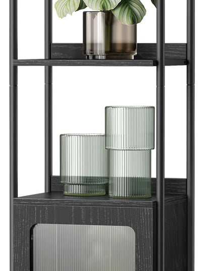VASAGLE 6-Tier Bookcase, Slim Bookshelf with PC Door, Freestanding Storage Shelf with Metal Frame, Adjustable Shelf, for Living Room, Ebony Black and Matte Black ULLS123B56 - LeafyLoom