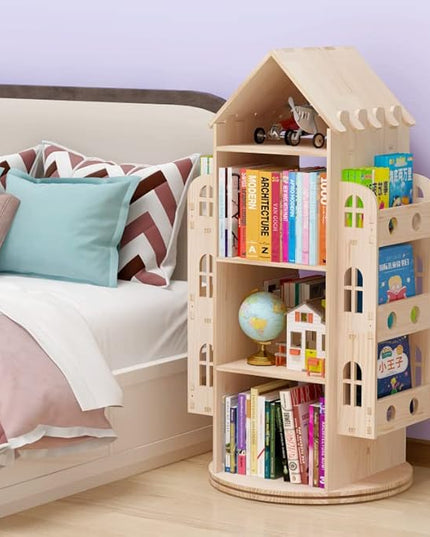 Rotating Bookshelf 360 Display 4 Tier Floor Standing Bookcase Storage Rack for Kids&Adults Bookshelf, Wood Book Shelf, Storage Book Bookrack - LeafyLoom