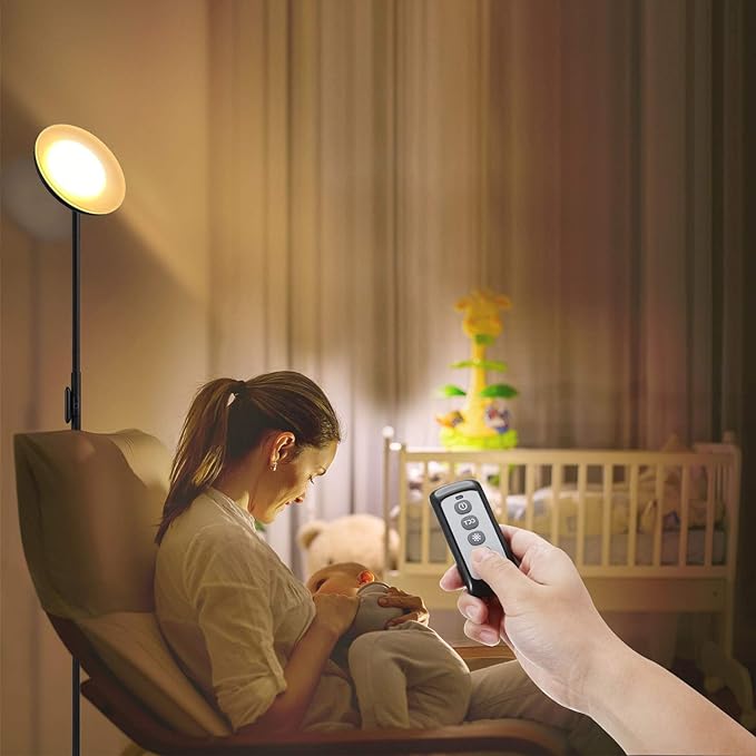 JOOFO Floor Lamp,30W/2400LM Sky LED Modern Torchiere 3 Color Temperatures Super Bright-Tall Standing Pole Light with Remote & Touch Control for Living Room,Bed Room,Office (Black) - LeafyLoom