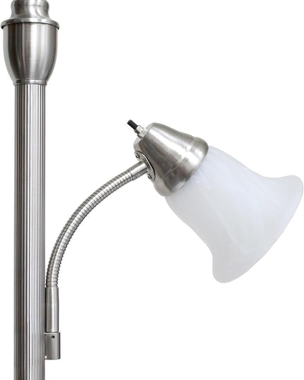 Elegant Designs LF2003-BSN 2 Light Mother Daughter White Marble Glass Floor Lamp, Brushed Nickel - LeafyLoom