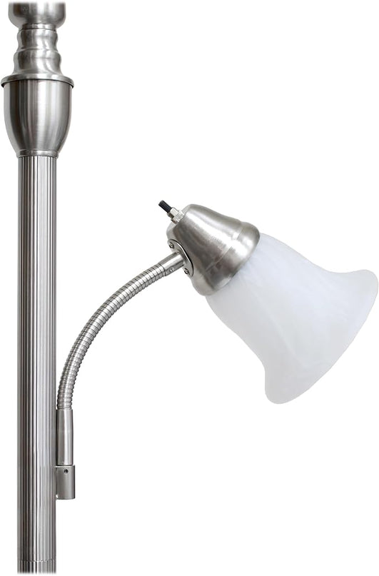 Elegant Designs LF2003-BSN 2 Light Mother Daughter White Marble Glass Floor Lamp, Brushed Nickel - LeafyLoom