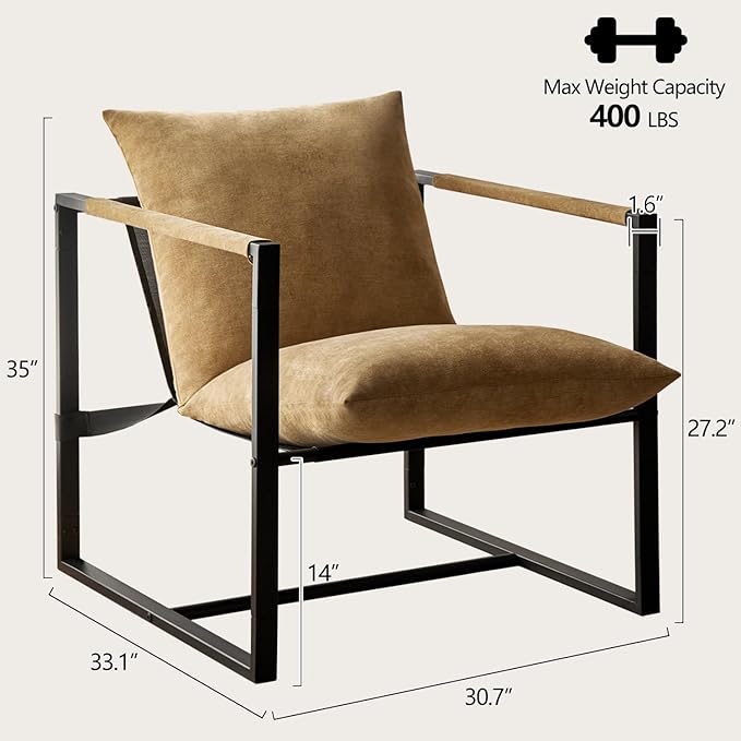 Wimarsbon Modern Accent Chair, Mid Century Sitting Chair with Sponge Cushion, Comfy and Sturdy Lounge Chair with Metal Leg for Bedroom, Living Room, Office,Easy Assembly (Chenille - Yellowgreen) - LeafyLoom