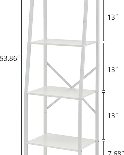 Hoctieon Ladder Shelf Bookcase, 4-Tier Ladder Bookshelf, Tall Bookshelf with Metal Frame, Industrial Bookshelf Ladder, for Living Room, Kitchen, Home Office, Bedroom, Simple Assembly, White - LeafyLoom