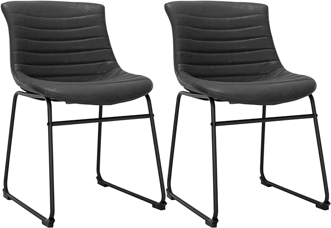 Faux Leather Dining Chairs,20 Inch PU Leather Dining Chairs Set of 2 with Backrest and Metal Leg,Mid Century Modern Chair,Black Upholstered Dining Chairs for Kitchen Living Room Outdoor Lounge - LeafyLoom