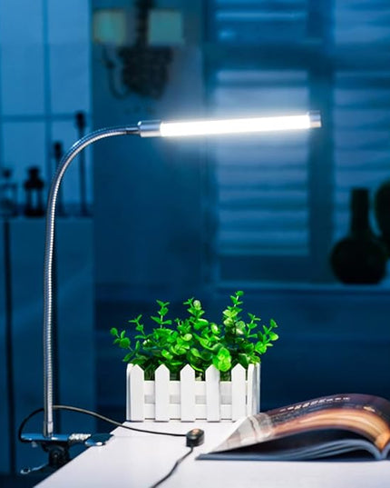 Meichoon Desk Lamp with Clamp Flexible Metal Hose Desktop Clip-On LED Illuminating Light Eye-Caring Table Lamp for Bedroom Bedside Office Study Work Reading Embroidery UK10 White - LeafyLoom