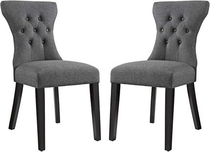 Modway Silhouette Modern Tufted Upholstered Fabric Parsons Two Dining Chairs in Gray - LeafyLoom