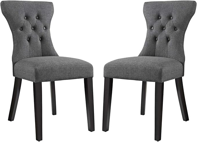Modway Silhouette Modern Tufted Upholstered Fabric Parsons Two Dining Chairs in Gray - LeafyLoom
