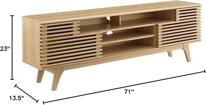 Modway Render Mid-Century Modern Low Profile 71 Inch Media Console TV Stand in Oak, 71" - LeafyLoom