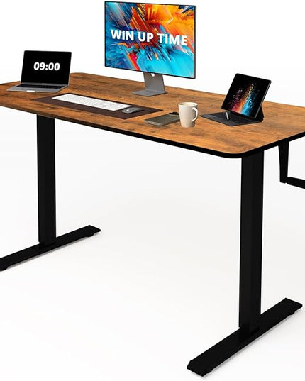 Whole Piece Desktop Manual Standing Desk Adjustable Height- Crank Stand Up Desk, Sit Stand Desk with Frame Computer Desk - LeafyLoom