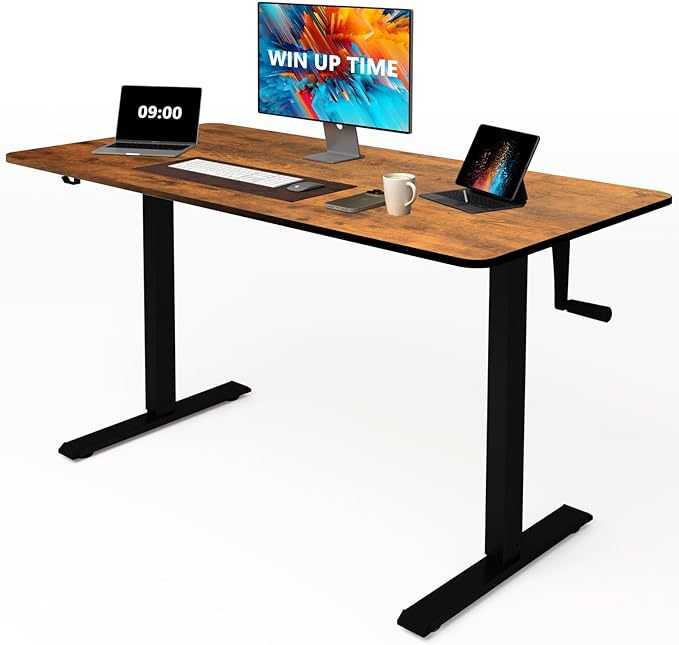 Whole Piece Desktop Manual Standing Desk Adjustable Height- Crank Stand Up Desk, Sit Stand Desk with Frame Computer Desk - LeafyLoom