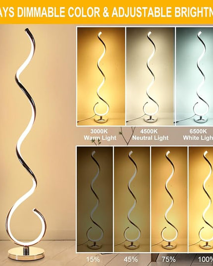 Modern Floor Lamps for Living Room, 40W Dimmable LED Spiral Floor Lamp with Remote, Adjustable Colors & Brightness Standing Lamp Reading Lamp Corner Floor Lamp for Bedroom, Office - Silver - LeafyLoom