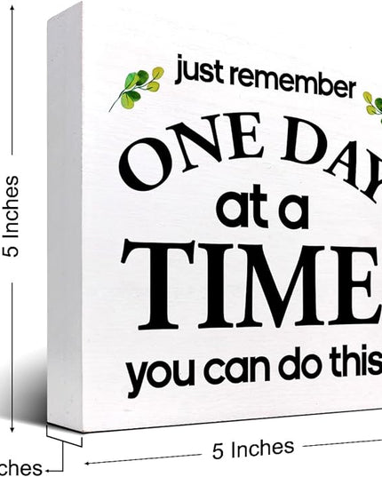 Just Remember One Day at a Time You can Do This Wood Block Sign Desk Decor,Motivational Reminder Wooden Box Plaque Sign Desk Decor for Home Office Workplace Shelf Table Decorations - LeafyLoom