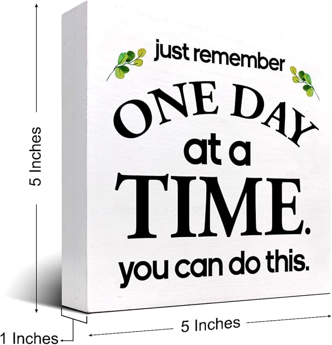 Just Remember One Day at a Time You can Do This Wood Block Sign Desk Decor,Motivational Reminder Wooden Box Plaque Sign Desk Decor for Home Office Workplace Shelf Table Decorations - LeafyLoom