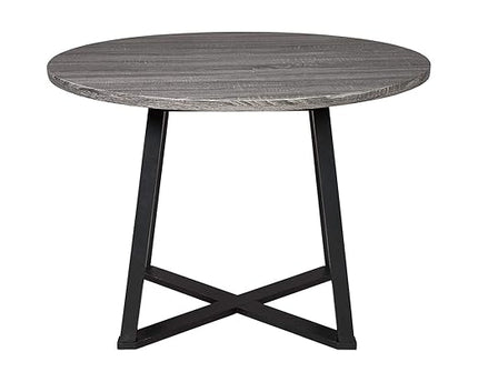 Signature Design by Ashley Centiar Mid Century Round Dining Room Table, Gray & Black and Bucket Chairs, 2 Count, Black - LeafyLoom