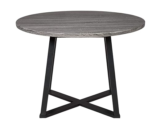 Signature Design by Ashley Centiar Mid Century Round Dining Room Table, Gray & Black and Bucket Chairs, 2 Count, Black - LeafyLoom