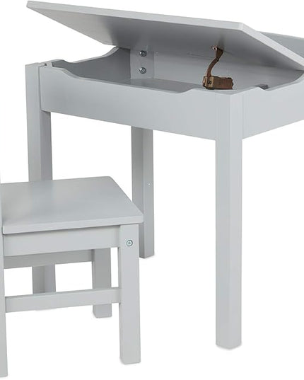 Melissa & Doug Wooden Lift-Top Desk & Chair - Gray , Grey - Toddler And Kids , For Ages 3+ With Self-Containted Storage And Chair Set - LeafyLoom