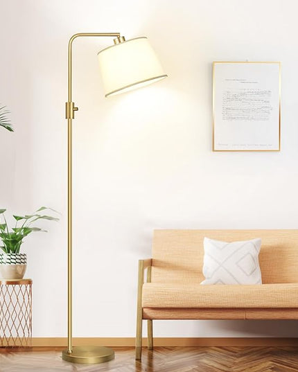 【Upgraded】 Dimmable Floor Lamp, 1000 Lumens LED Edison Bulb Included, Arc Floor Lamps for Living Room Modern Standing Lamp with Shade, Tall Lamps for Living Room Bedroom Office Dining Room - Gold - LeafyLoom