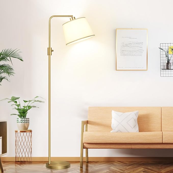 【Upgraded】 Dimmable Floor Lamp, 1000 Lumens LED Edison Bulb Included, Arc Floor Lamps for Living Room Modern Standing Lamp with Shade, Tall Lamps for Living Room Bedroom Office Dining Room - Gold - LeafyLoom