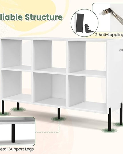 LOKO 6 Cube Bookcase, 3-Tier Floor Open Bookshelf with 5 Metal Legs, Cube Storage Organizer with Adjustable Shelves, Modern Display Shelving for Living Room, Study, Bedroom, Office (white) - LeafyLoom