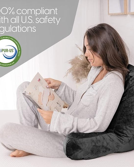 Milliard Reading Pillow with Shredded Memory Foam, Large Adult Backrest with Arms, Back Support for Sitting Up in Bed with Washable Cover (Sit up Pillow) - LeafyLoom