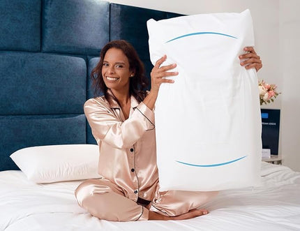 Talalay Natural Latex Foam Pillow DreamLogix - Set of 2 - Queen Size Firm Pillow for Sleeping, Side & Back Sleepers, 100% Natural Cover, Pain Relief, Lower Profile (Firm, Queen Size 28''x16''x5'') - LeafyLoom