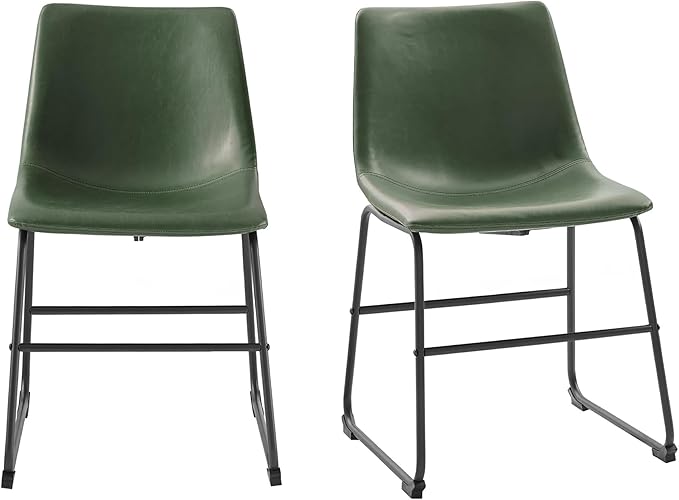 Walker Edison Douglas Urban Industrial Faux Leather Armless Dining Chairs, Set of 2, Green - LeafyLoom