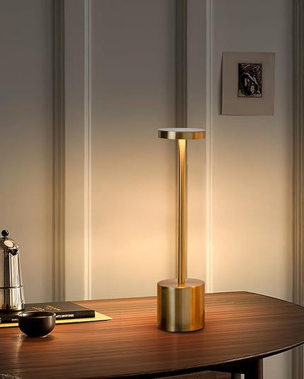 2 Pack Cordless Table Lamp Rechargeable 5000mAh Battery Operated Portable LED Desk Lamp 3 Color Temperature Stepless Dimming for Bedroom Restaurant Coffee Shop Party (Gold) - LeafyLoom
