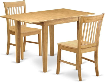East West Furniture NDNO3-OAK-W Norden 3 Piece Kitchen Set for Small Spaces Contains a Rectangle Table with Dropleaf and 2 Dining Room Chairs, 30x48 Inch, Oak - LeafyLoom