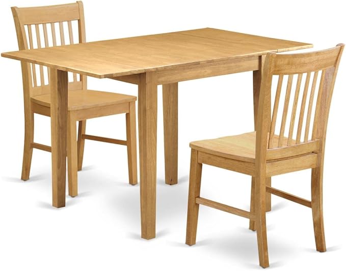 East West Furniture NDNO3-OAK-W Norden 3 Piece Kitchen Set for Small Spaces Contains a Rectangle Table with Dropleaf and 2 Dining Room Chairs, 30x48 Inch, Oak - LeafyLoom