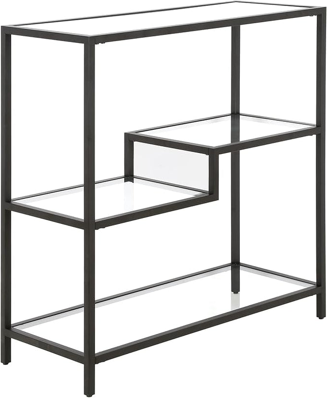 Henn&Hart 36" Tall Rectangular Bookcase in Blackened Bronze, for Home Office, Living Room - LeafyLoom